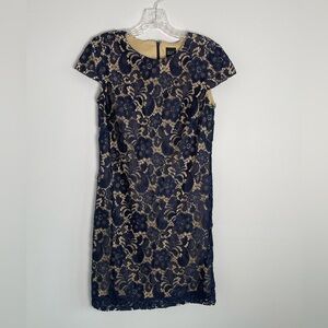 Black Saks Fifth Avenue Blue and Cream Lace Floral Dress Size 2